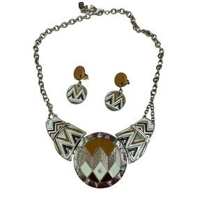 Vintage Yousi Necklace and Earring Set Aztec Style 10" Chain Excellent Condition